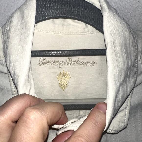 Tommy Bahama Shirt Mens Large Cream Striped Silk Button Up Hawaiian Relax - Picture 4 of 11